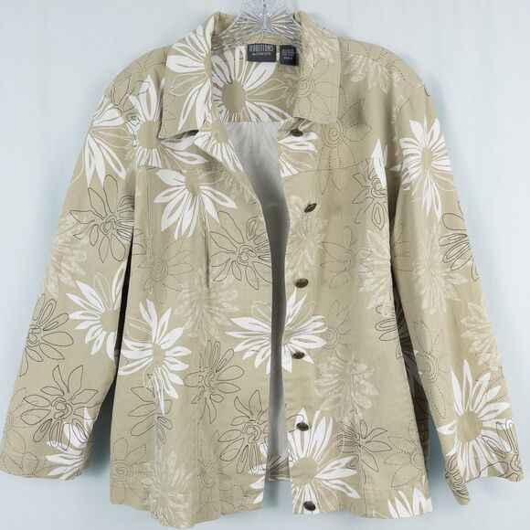 Additions by Chicos Floral Cotton Twill Button Jacket Womens 3 (XL) Khaki Beige - Picture 3 of 16